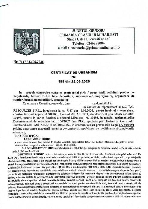 Particular, vând teren 24.108 mp, stradal DN6/ E70, Mihăilești, Giurgiu - Next Dovinot/ Yuksel