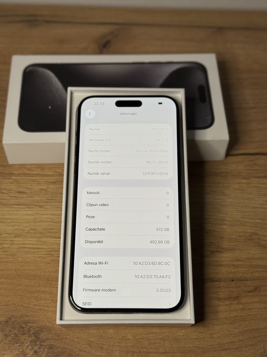 iPhone 15 Pro Max 512 GB Black Titanium 95% impecabil full box + husa