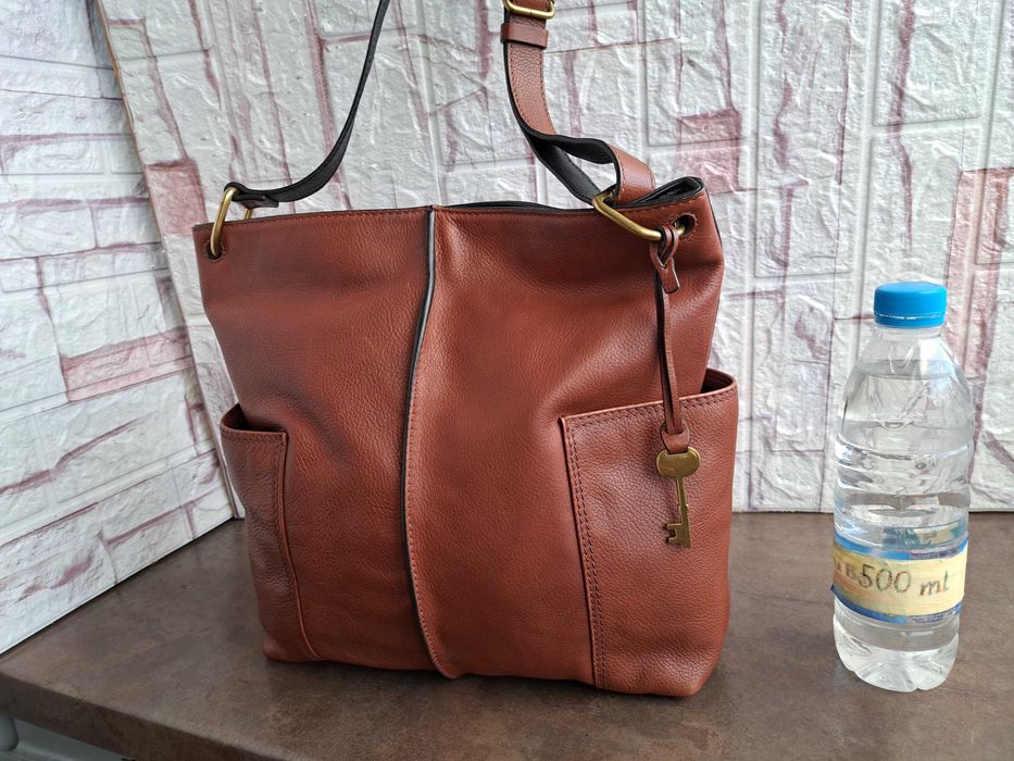 дамска чанта Fossil,кафява кожена  торба-естествена кожа