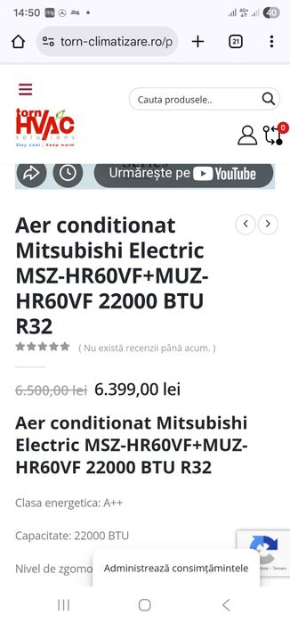 Mitsubishi Electric MUZ-HR60VF 22000 btu Pompă Caldură ,Cald/Rece Nou