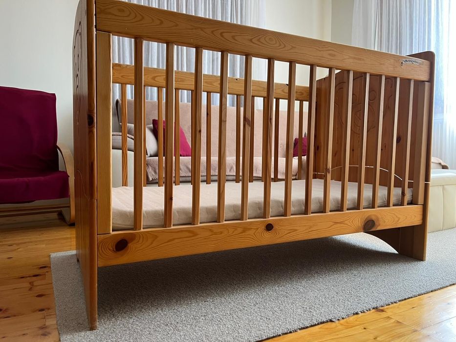 Pat copii din lemn cu saltea de cocos - husa detasabila