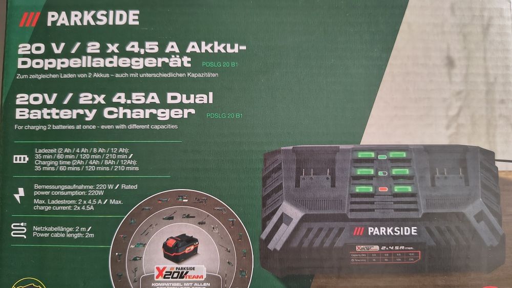 Incarcator dublu simplu Parkside 20v nou 4,5A acumulator 20V