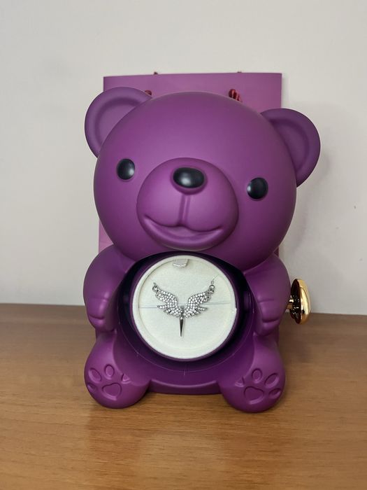 Сребърно колие с мече, роза и торбичка, рожден ден, годишнина, подарък