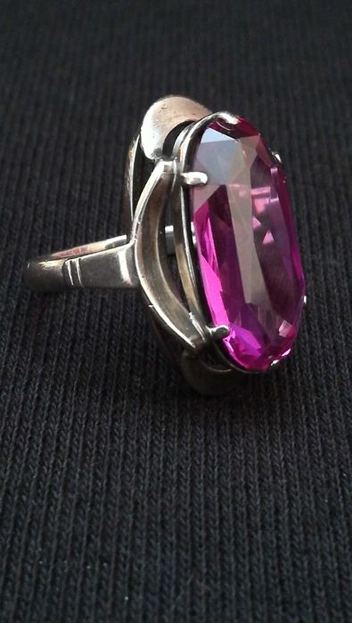 Перстень серебро с крупным аметистом 875 проба СССР