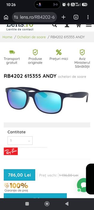 Ochelari de soare Ray-Ban RB4202 ANDY, cod culoare 6153/55 ORIGINALI