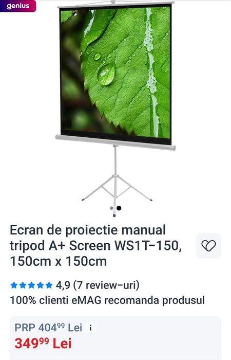 Ecran de proiecție-videoproiector cu trepied diagonala 2,25 m.