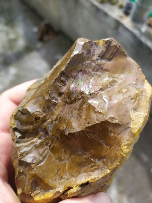 Опал кафяв от родопите прави дъга от три цвята лилав син зелен