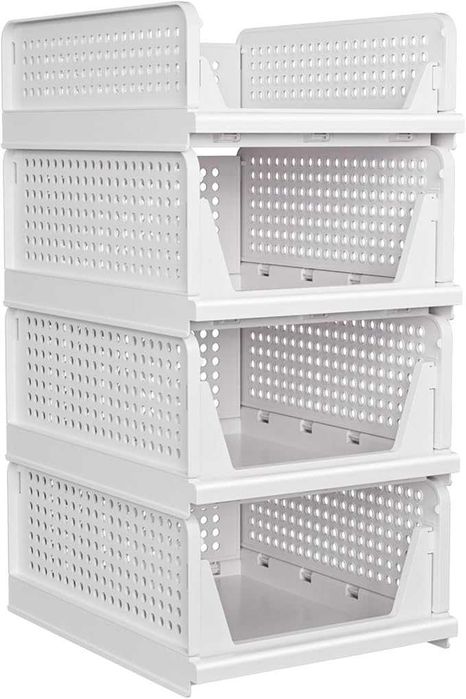 Set 2 cutii depozitare pliabile, plastic, pentru dulap, haine, bucatarie, baie, Alb