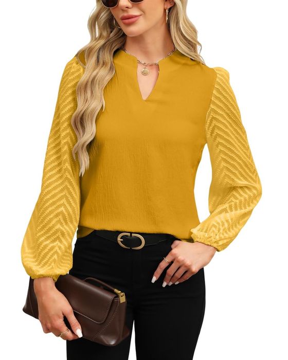 Bluză damă elegantă galben muștar mâneci dantelă XXL