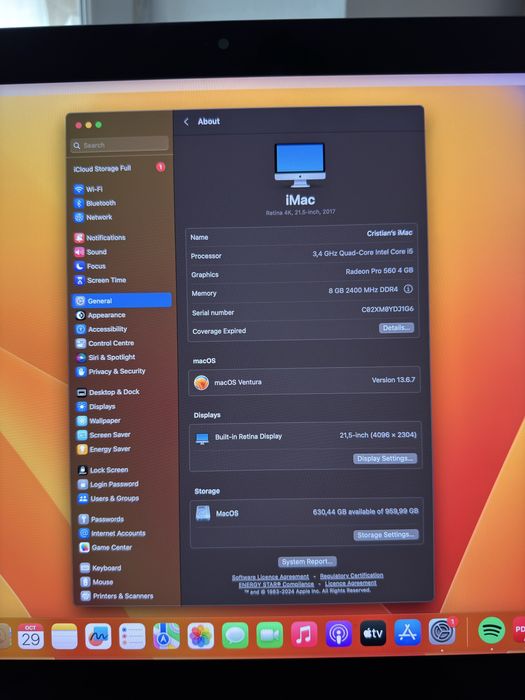 iMac 4K 2017 21.5inch, i5 3,4GHz, 8Gb Ram, Radeon Pro 560 4Gb, 1TB SSD
