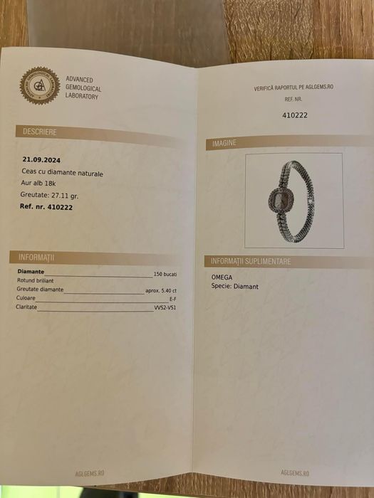 Ceas omega aur 18 k cu diamante