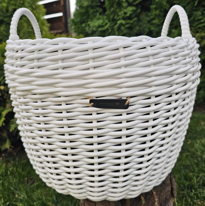 Ghiveci împletit din ratan sintetic cu manere, Handmade, volum 20 l