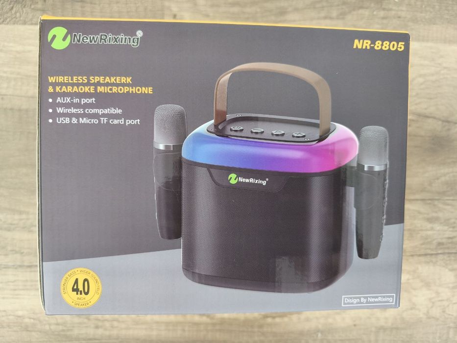 Нова!Преносима тонколона,с два микрофона,Bluetooth,Черна