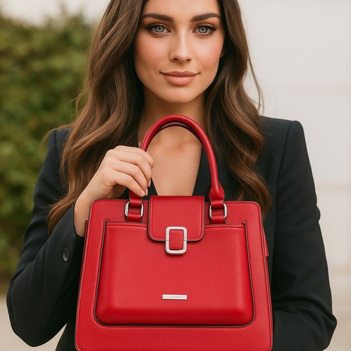 Дамска стилна чанта с метален акцент