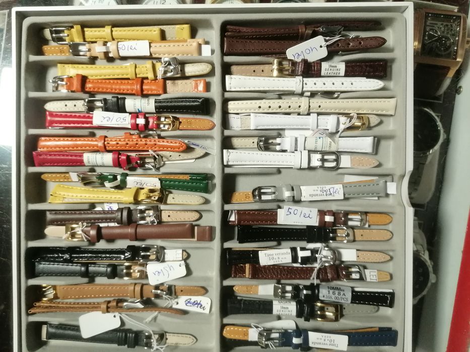 Curea de ceas 10 mm piele naturala neagra maro rosie alba galbena gri