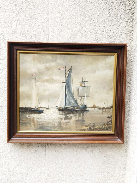 Винтидж холандска картина, масло върху платно , подписана