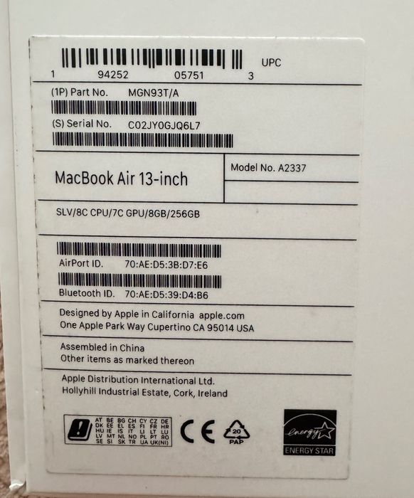 Apple MacBook Air 13" M1 | 98% Батерия | 8GB RAM | 256GB SSD | КАТО НОВ