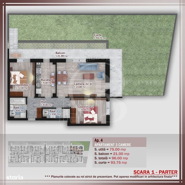 Apartament deosebit-3 camere cu gradina 100mp Pallady