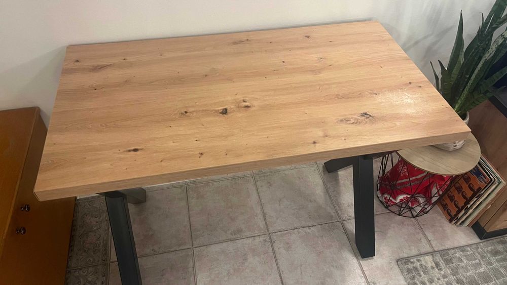 Бюро с плот дъб и метални крака тип Х – 110х60 см