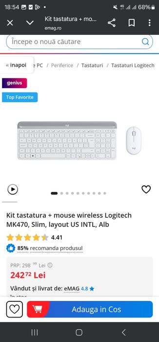 Kit tastatura + mouse wireless Logitech MK470, Slim, Alb