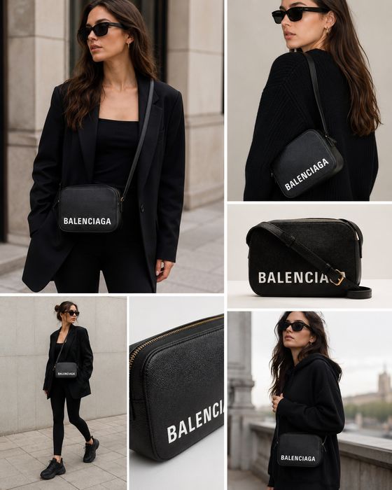 Balenciaga Black Leather XS Ville Camera Bag оригинална дамска чанта от естествена телешка кожа