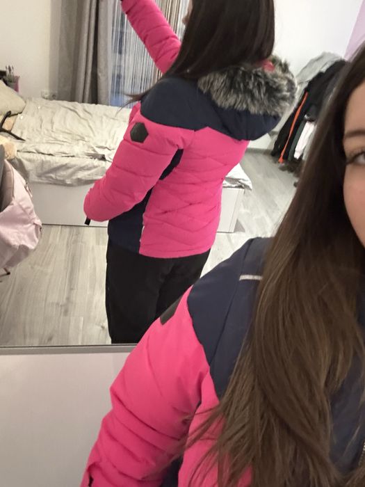 Geaca LOAP ski roz-albastru inchis cu gluga cu blaniță