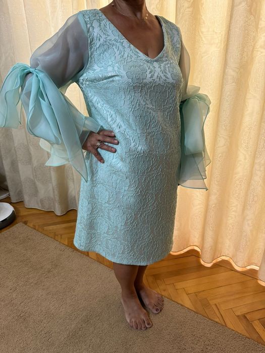 Rochie de ocazie, model deosebit, culoare turcoaz