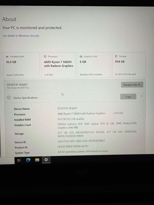 Laptop HP Gaming 16.1 Victus 16-e0077nq 1TB AMD Ryzen 7 5800H , 16GB,RTX 3060 6GB, Mica Silver NOU