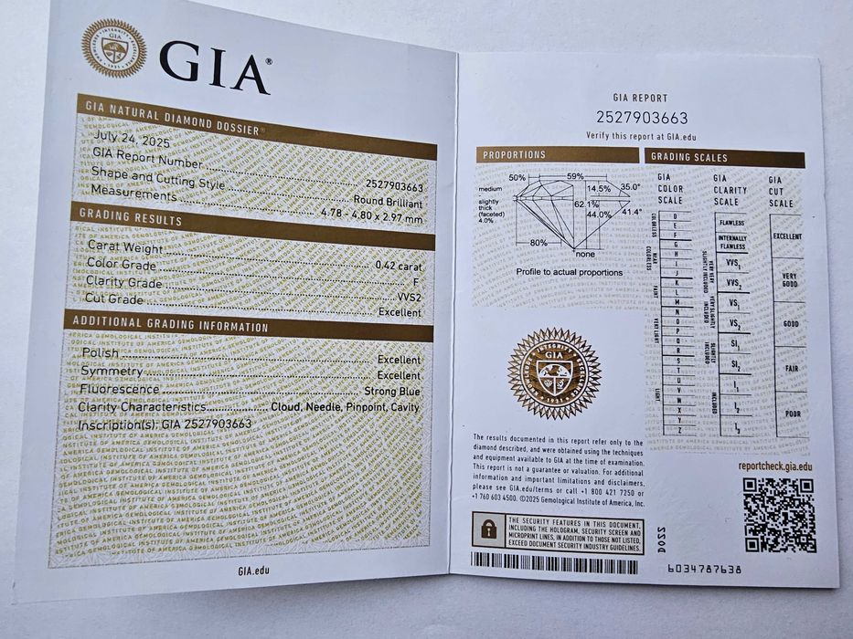 Естествен диамант с тегло 0,42 ct. и GIA сертификат