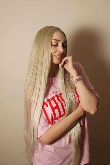 Дълга права пепелно руса лейс фронт перука Елора