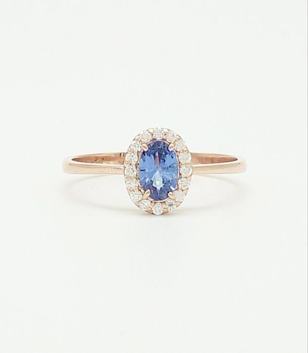 Inel din aur roz 14K cu tanzanit și diamante naturale