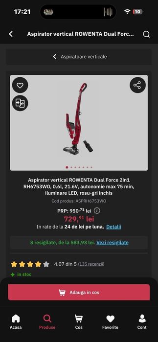 Aspirator vertical Rowenta Dual Force 2in1