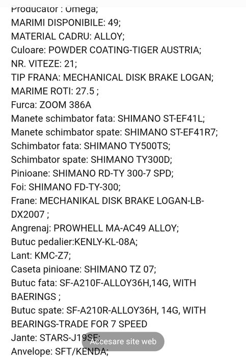 Vând bicicleta Omega Thomas 27.5