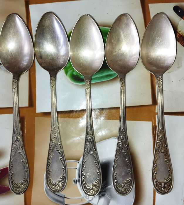 Столовые мельхиоровые посеребреные ложки Кальчугин, старинные