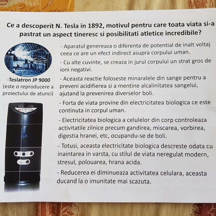 Teslatron aparat de terapie in cimp electrostatic