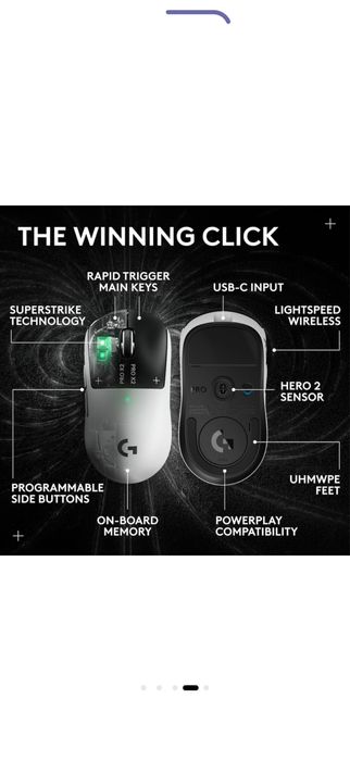 Logitech PRO X2 Superstrike, 44000 DPI, senzor Hero 2, Alb/Negru