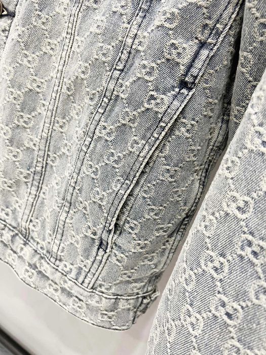 Gucci Floral Denim Kurtka. Sfânt albastru și alb GG ja