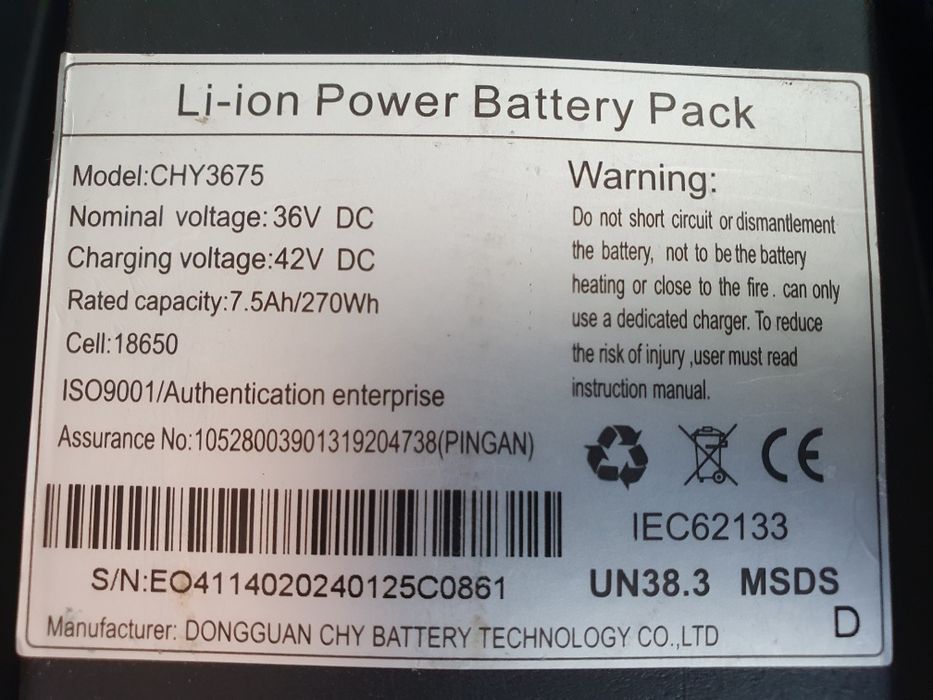 Baterie-Acumulator Trotinetă-Electrică 36v-7.5Ah; 36v-10Ah; 48v-15Ah