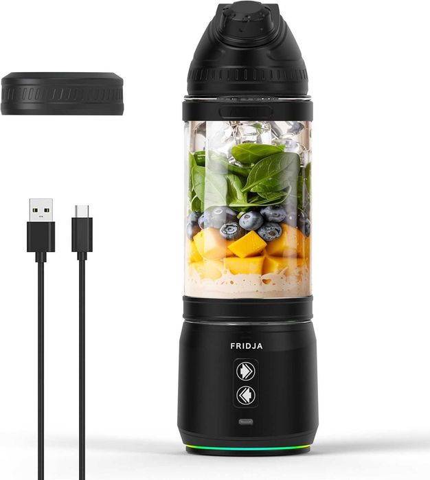 Преносим блендер Fridja F500 - първокласен, презареждаем с USB-C, непропусклив и компактен - без BPA, 6 ножчета от неръждаема стомана, 240W, 700мл
