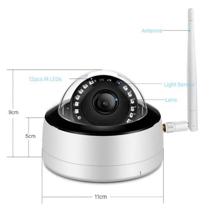 Безжичен Бебефон Охранител WIFi UltraHD 5MPx Водоустойчив Видеодомофон Нощно Виждане 25 Метра 12 броя LED Диоди за Перфектно Денонощно Виждане и Запис