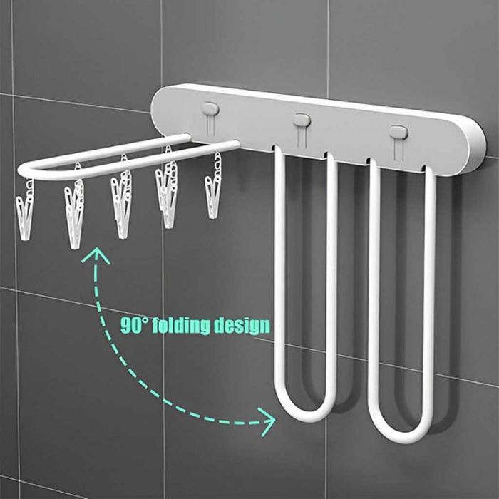 Самозалепваща се сгъваема стойка за сушене на дрехи с 24 щипки