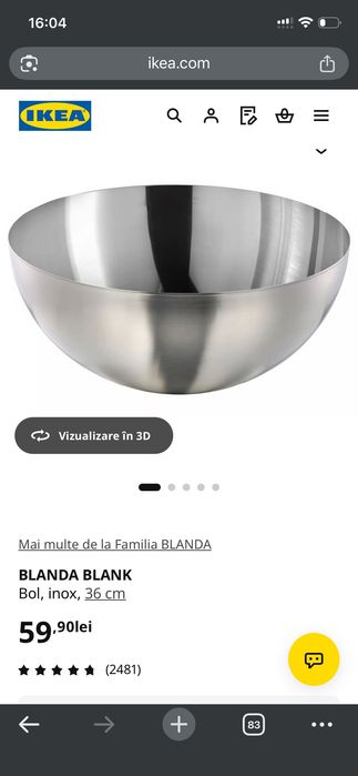 2 Boluri Ikea Blanda Blank diametru 36 cm