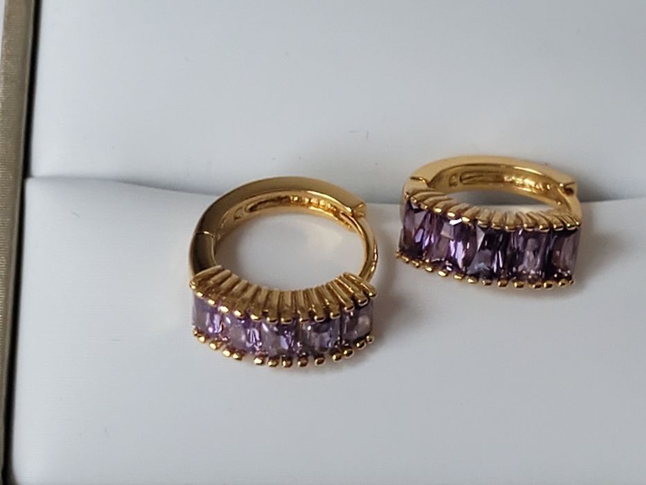 GP300,cercei placați aur 14k,noi,încuietoare sigura,zirconii mov/rosii