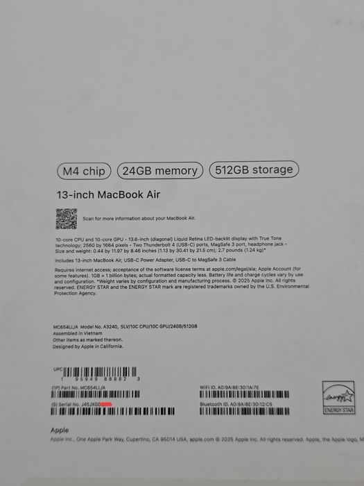 Apple MacBook Air M4 24/512 7 циклов