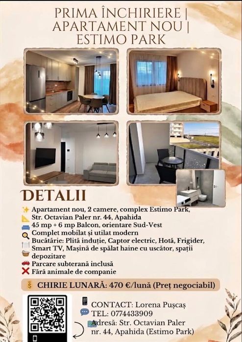 Apartament 2 camere de închiriat | Apartament 2 camere - Prima inchiriere| Estimo Park Apahida | Parcare subterană