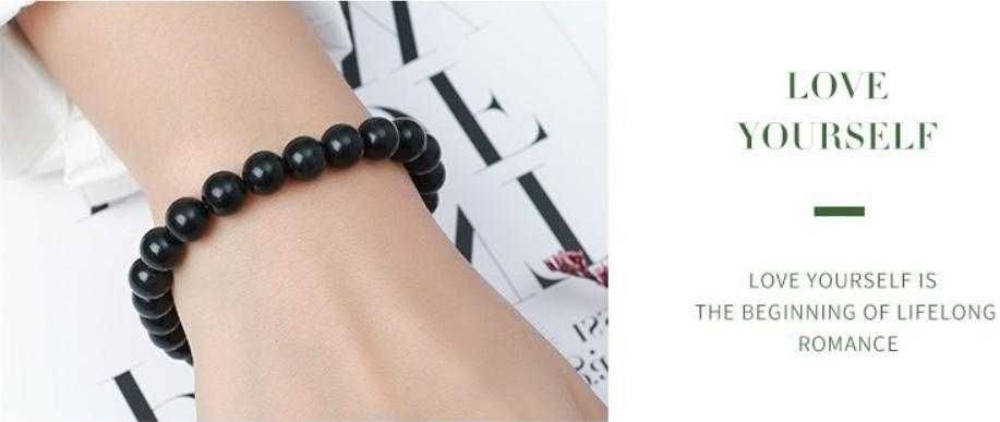 Универсална Разтегаема Шунгитова Гривна от Естествен Шунгит Обработена