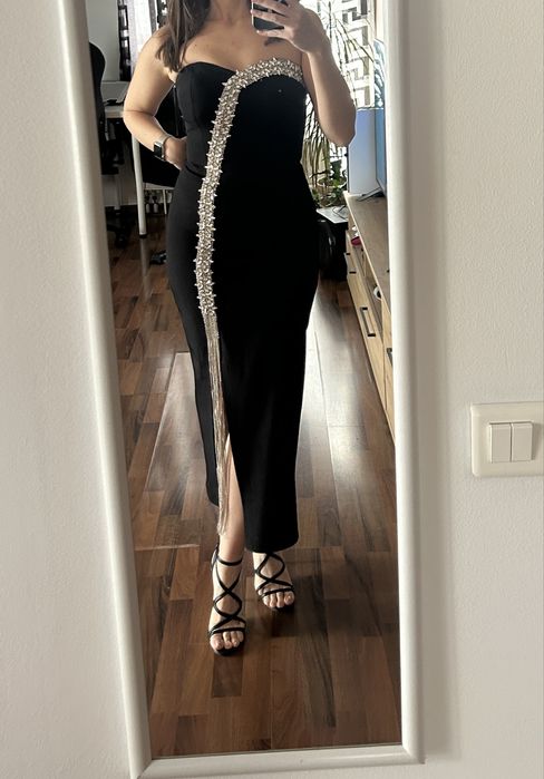 Rochie midi neagra pietre S/XS