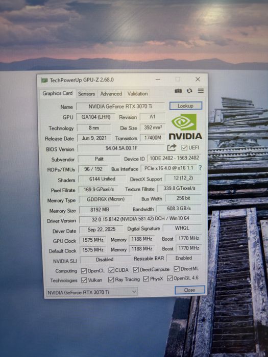Видеокарта Palit RTX 3070 Ti 8gb 256bit