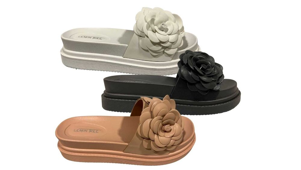 Дамски чехли на платформа със цвете