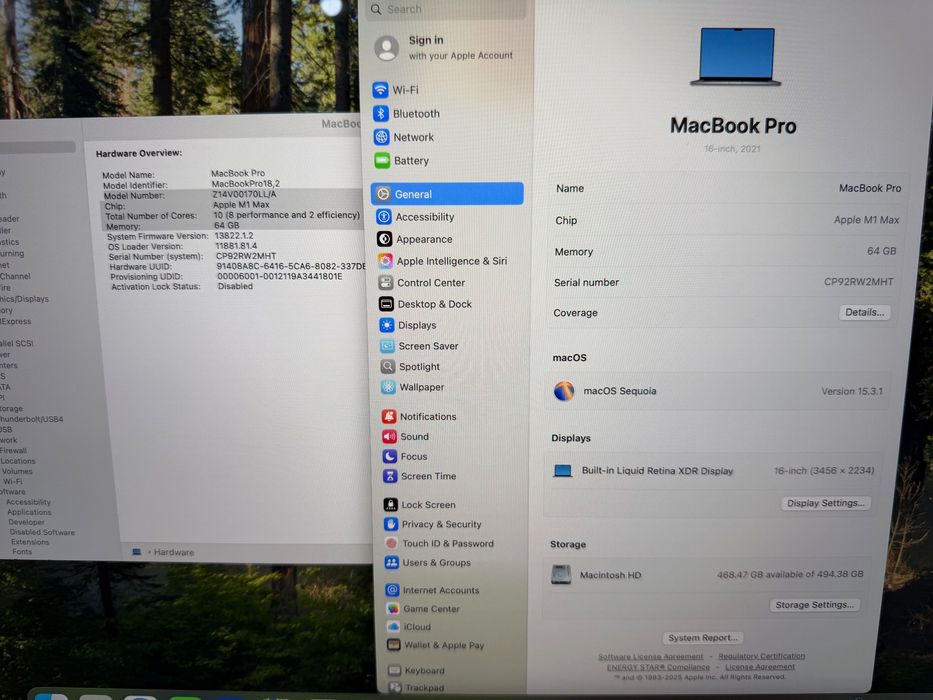 MacBook Pro 16" M1 MAX 10-CPU, 32-GPU, 64GB RAM, 512GB SSD